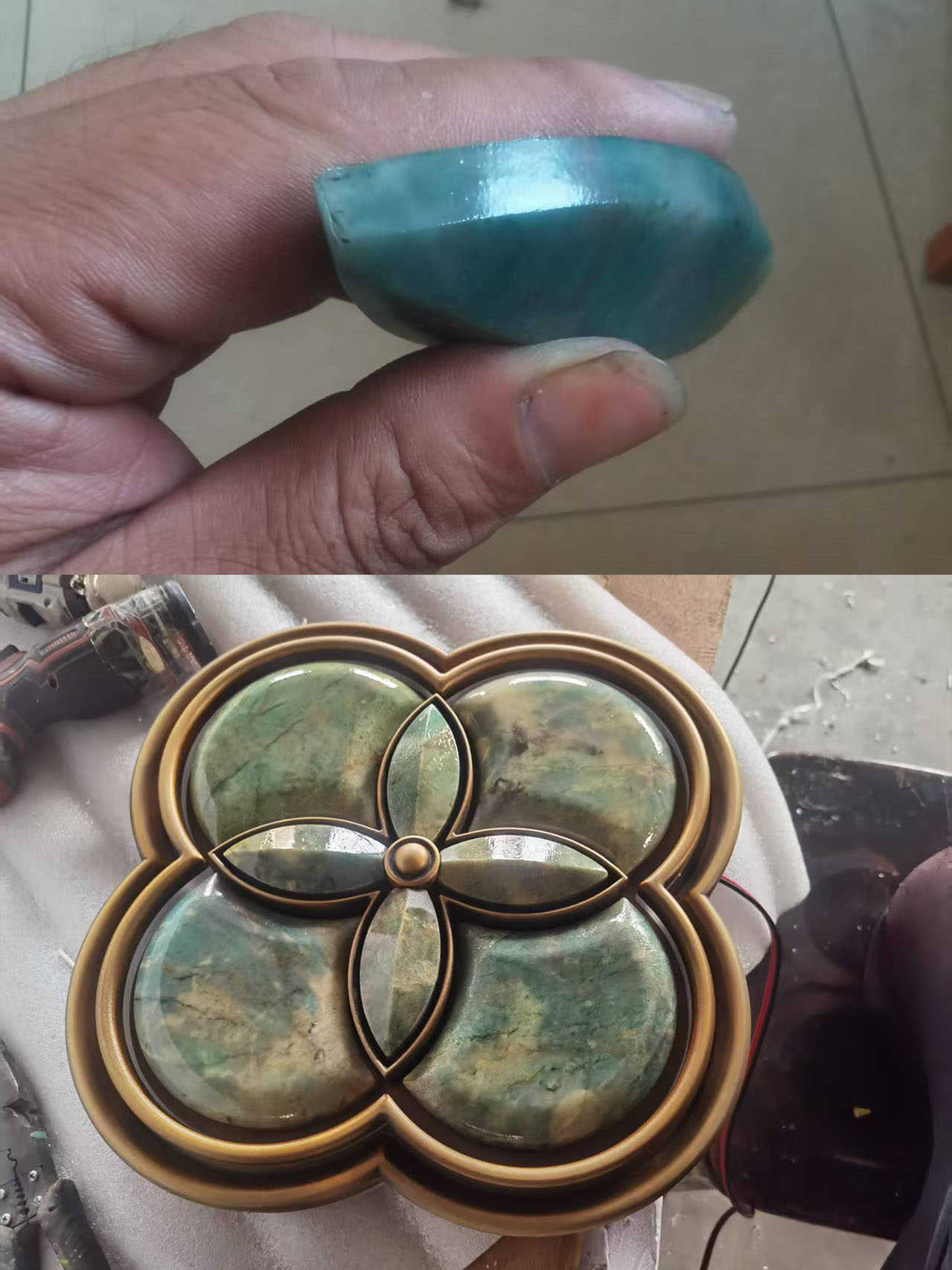 stone logo Сопоставление зелёной каменной детали и собранного декоративного панно